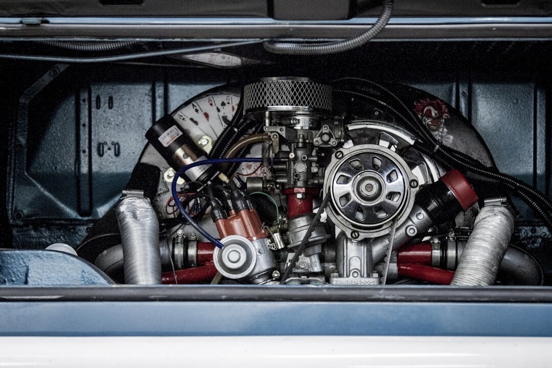 Macro photograph of a classic V12 automobile engine